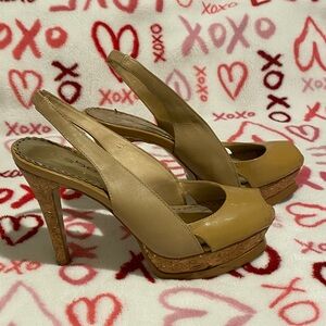 bebe Tan Slingback Heels